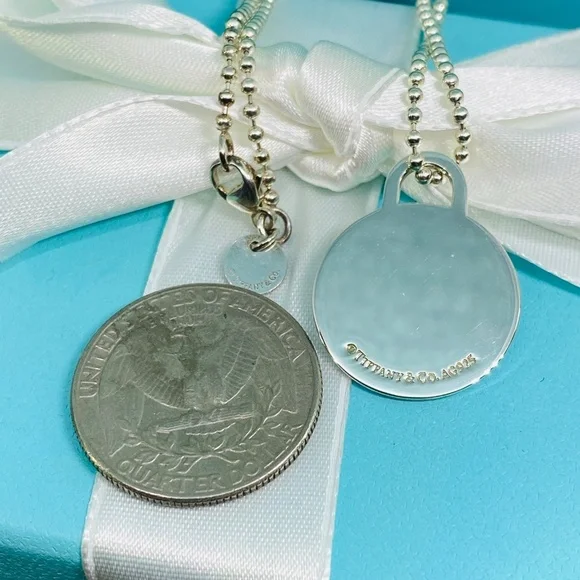 Authentic Tiffany & Co. Sterling Silver Engravable Round Charm Necklace 18” - Picture 2 of 3